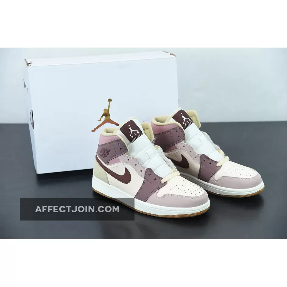 Women’s Air Jordan 1 Mid Beige Blush Mahogany Sail | JORDAN 1 MAUVE