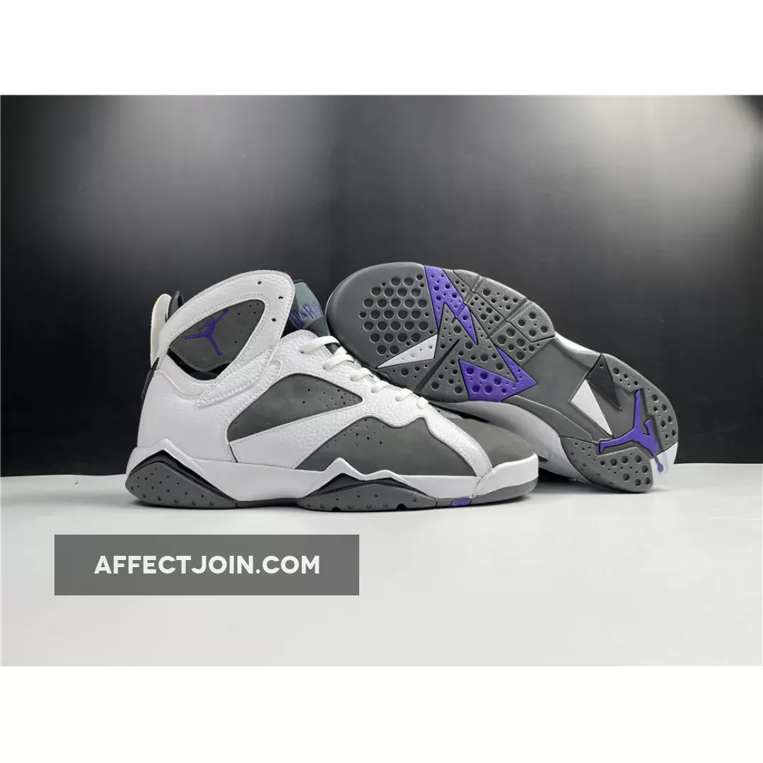 Air Jordan 7 'Flint 2021' White/Flint Grey-Black-Varsity Purple CU9307-100, jordan 7 purple and white