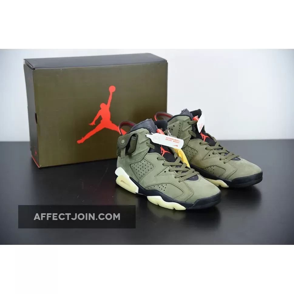 Jordan 6 Olive Travis Scott - Travis Scott x Air Jordan 6 Medium Olive/Black-Sail-University Red