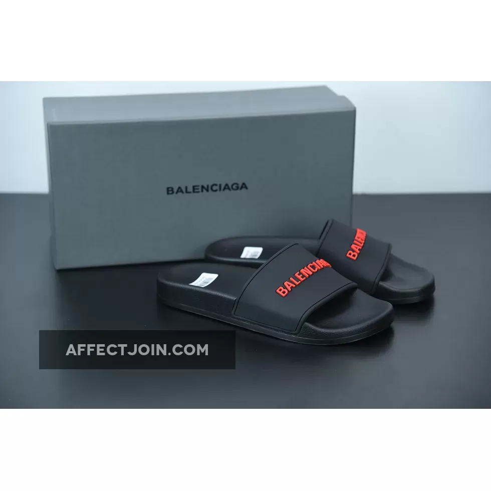 Balenciaga Logo Pool Sides Sandals Black Red 1675867659