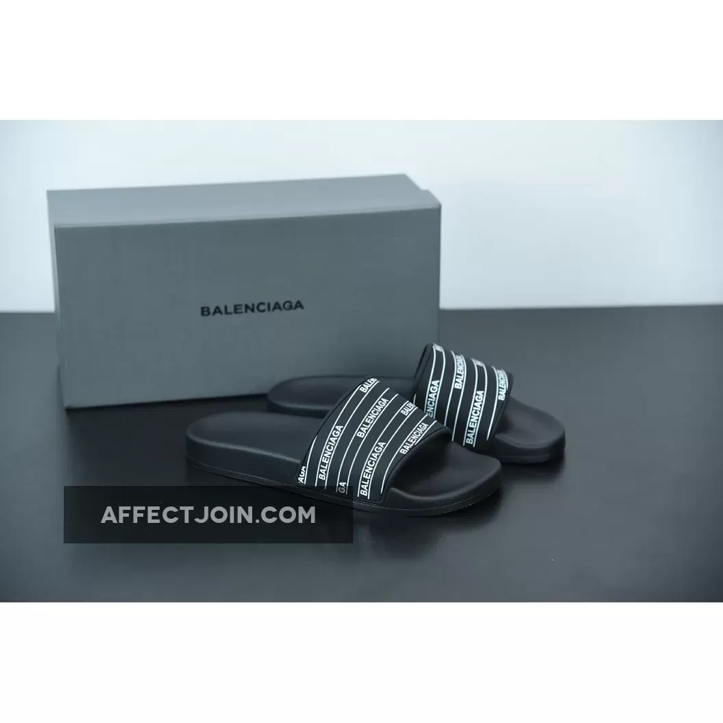 Balenciaga Logo Pool Sides Sandals Black White 1675867650