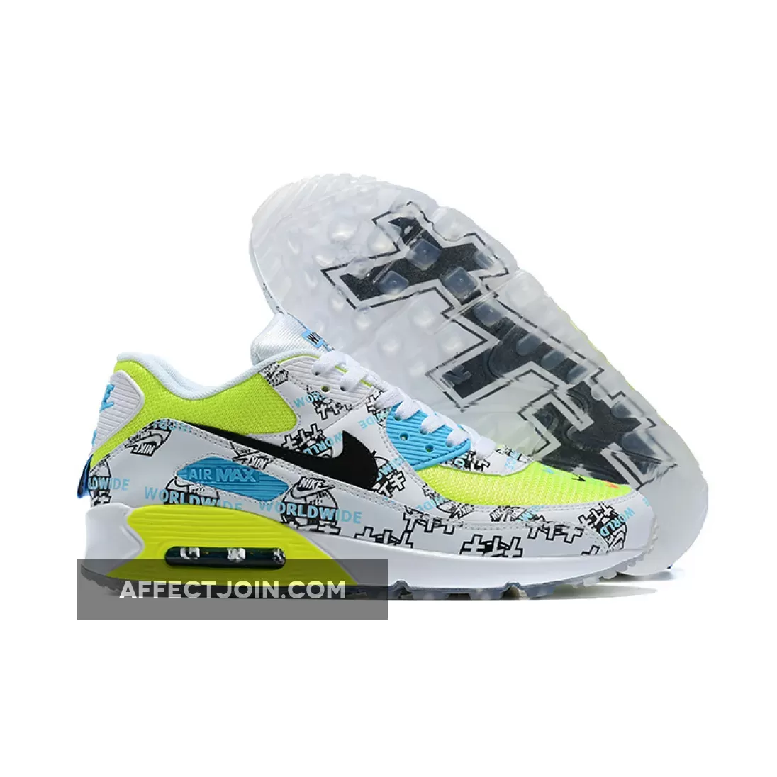 Nike Air Max 90 "Worldwide" White/Blue Fury/Black/Volt DA1342-107